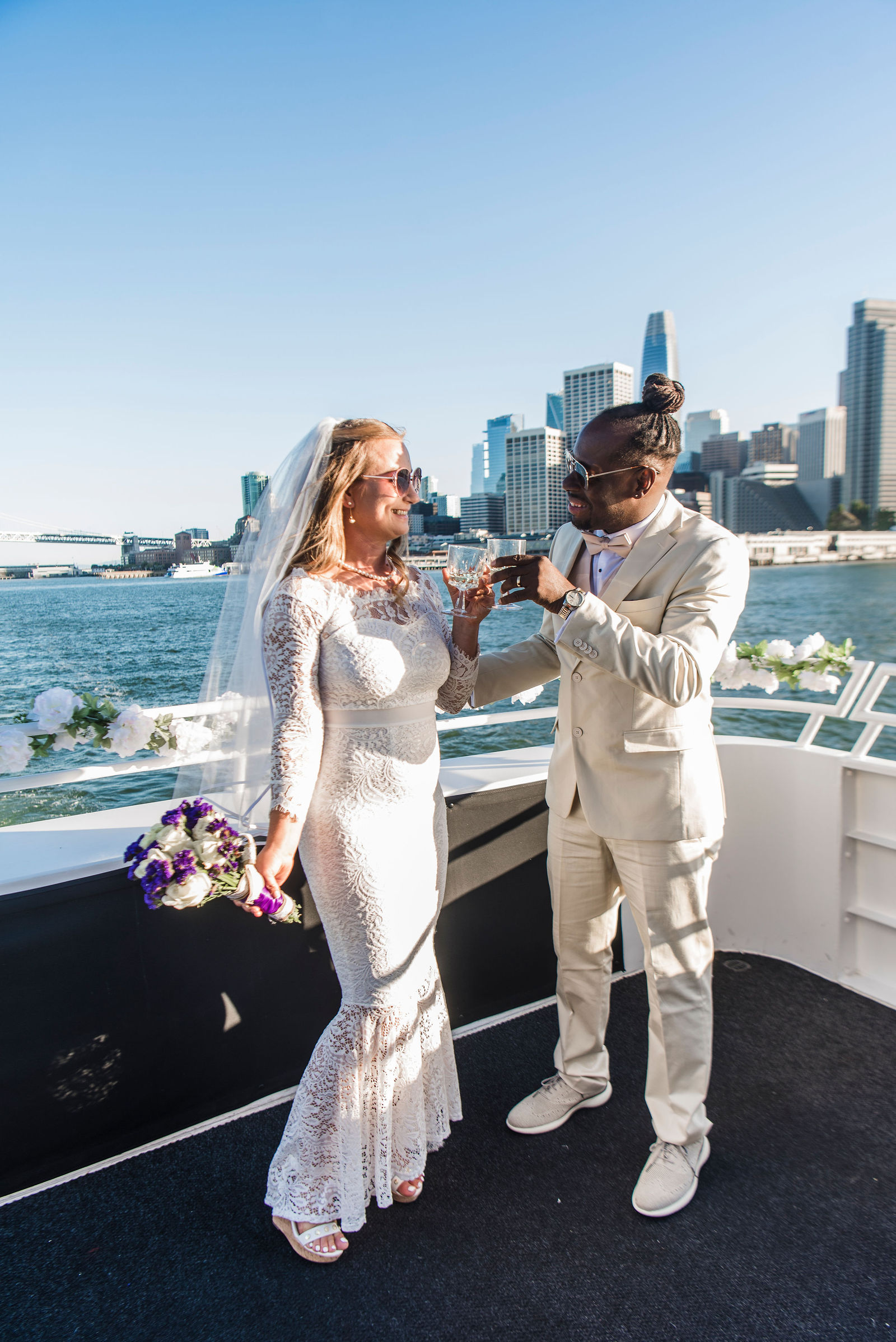 Audrey and Jamel's wedding photos on a boat in the bay area
