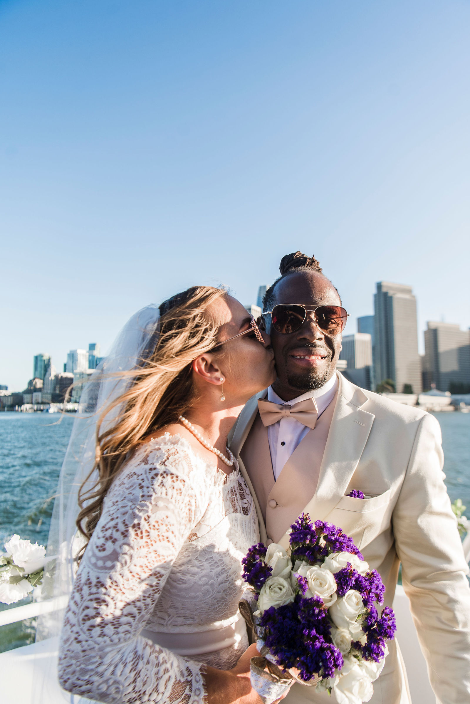 Audrey and Jamel's wedding photos on a boat in the bay area