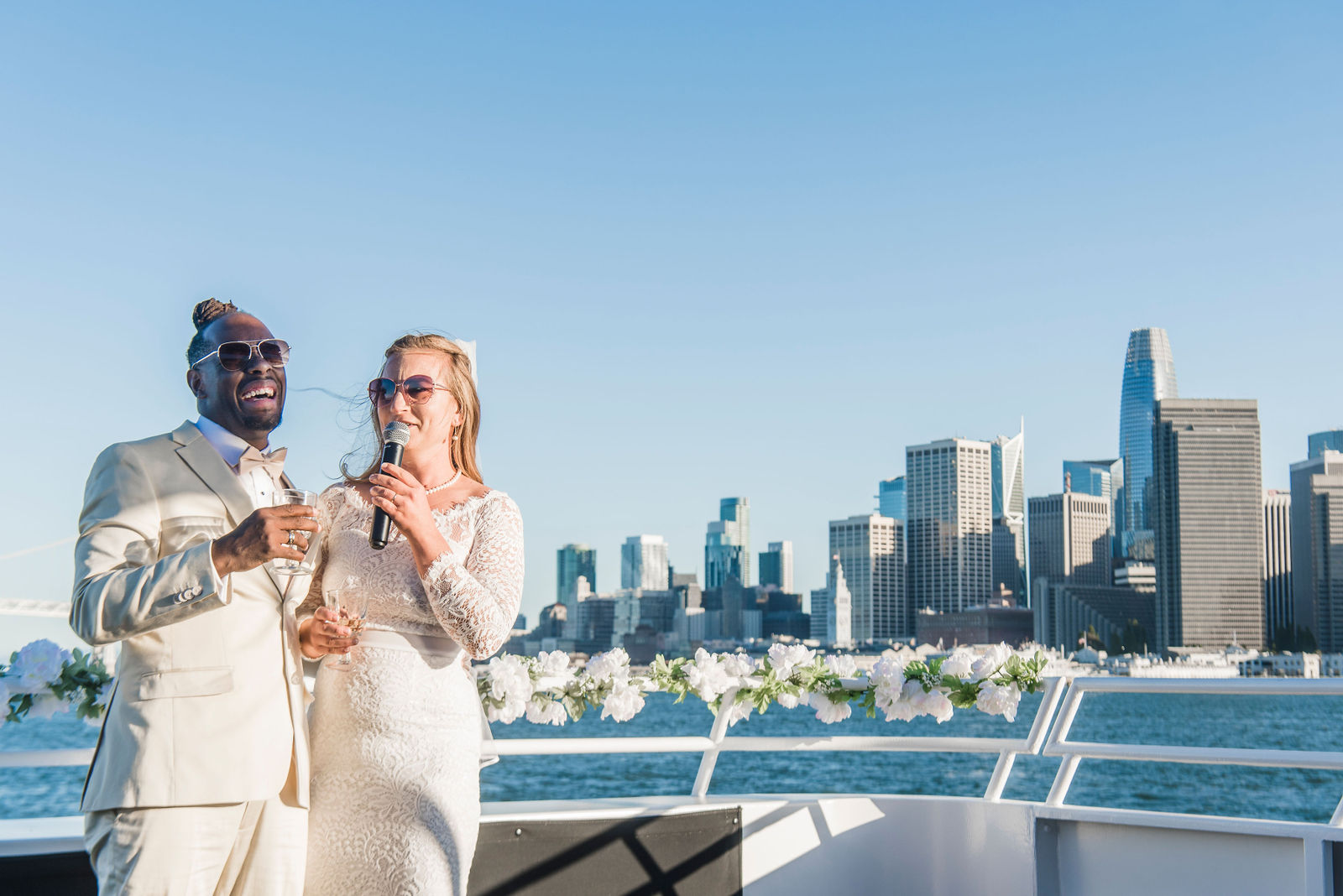 Audrey and Jamel's wedding photos on a boat in the bay area