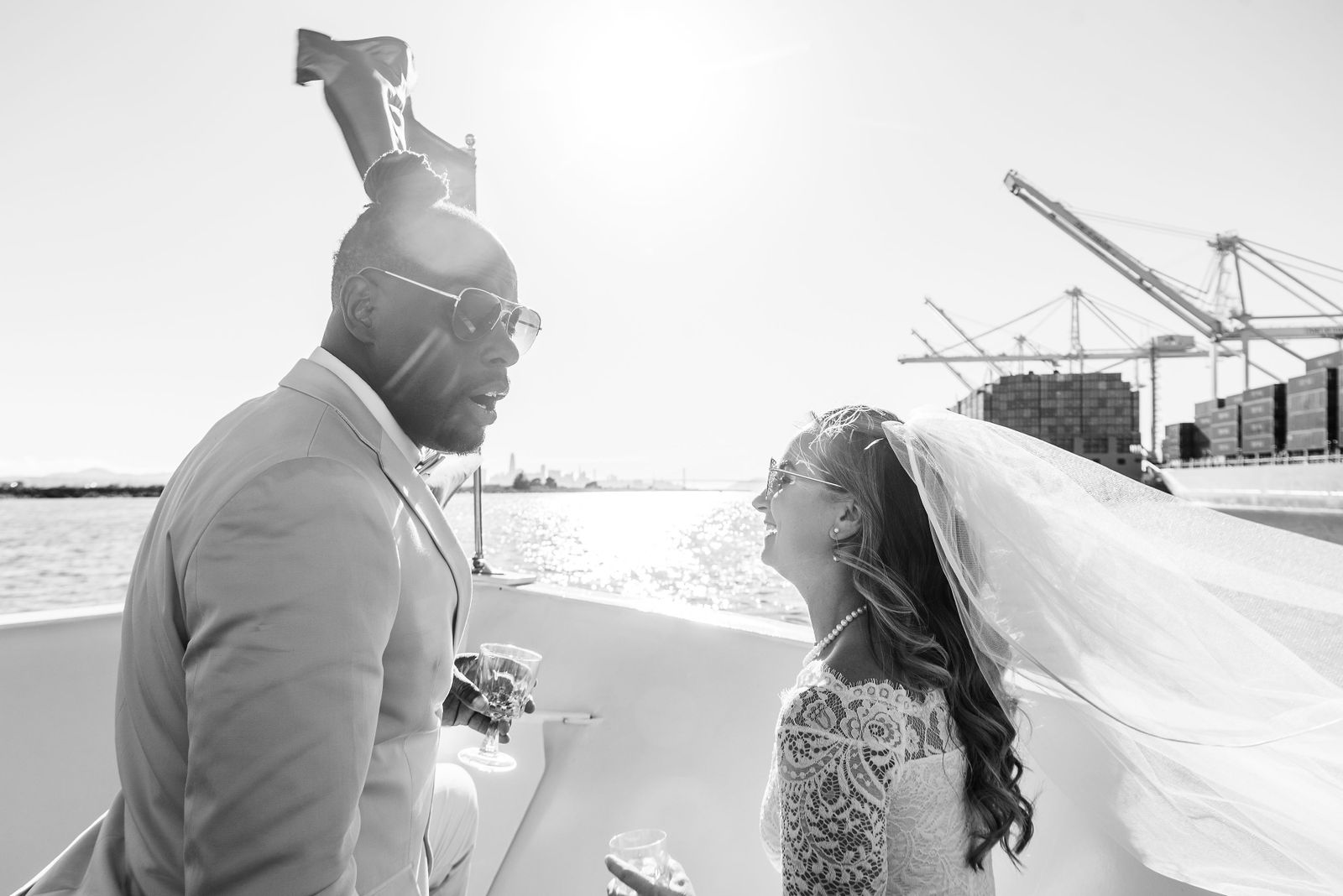 Audrey and Jamel's wedding photos on a boat in the bay area